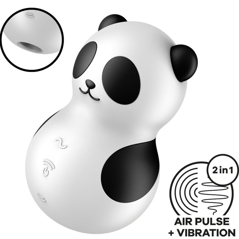 Satisfyer Pocket Panda – Estimulador e vibrador de pulso de ar compacto em preto e branco com 11 intensidades e 12 modos de vibração