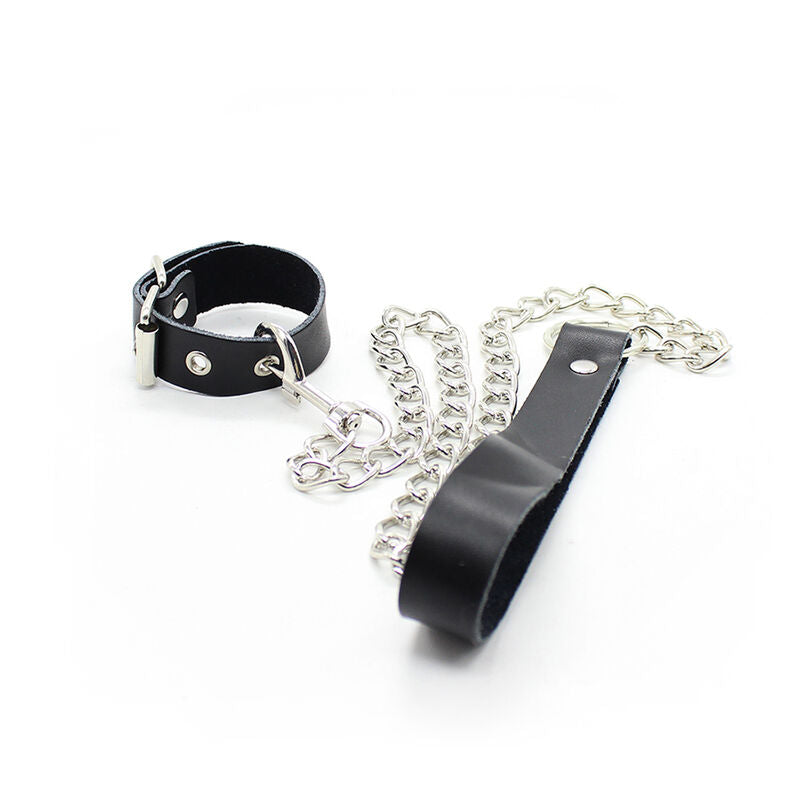 OHMAMA FETISH - LEATHER STRAP AND PENIS COLLAR WITH METAL CHAIN