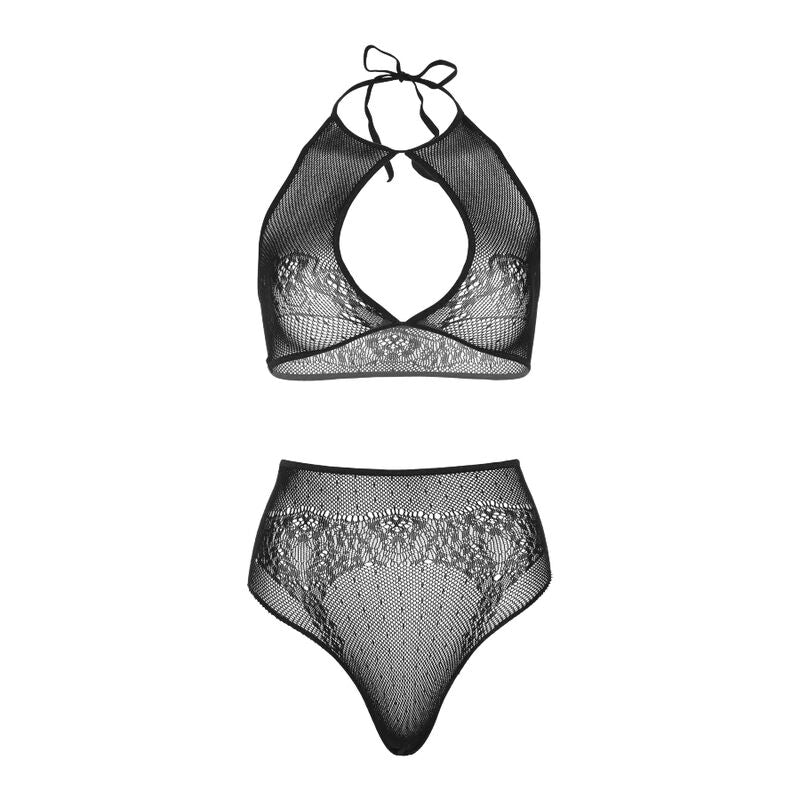 LEG AVENUE - TWO PIECE HALTER CROP TOP AND THONG PANTY SET ONE SIZE
