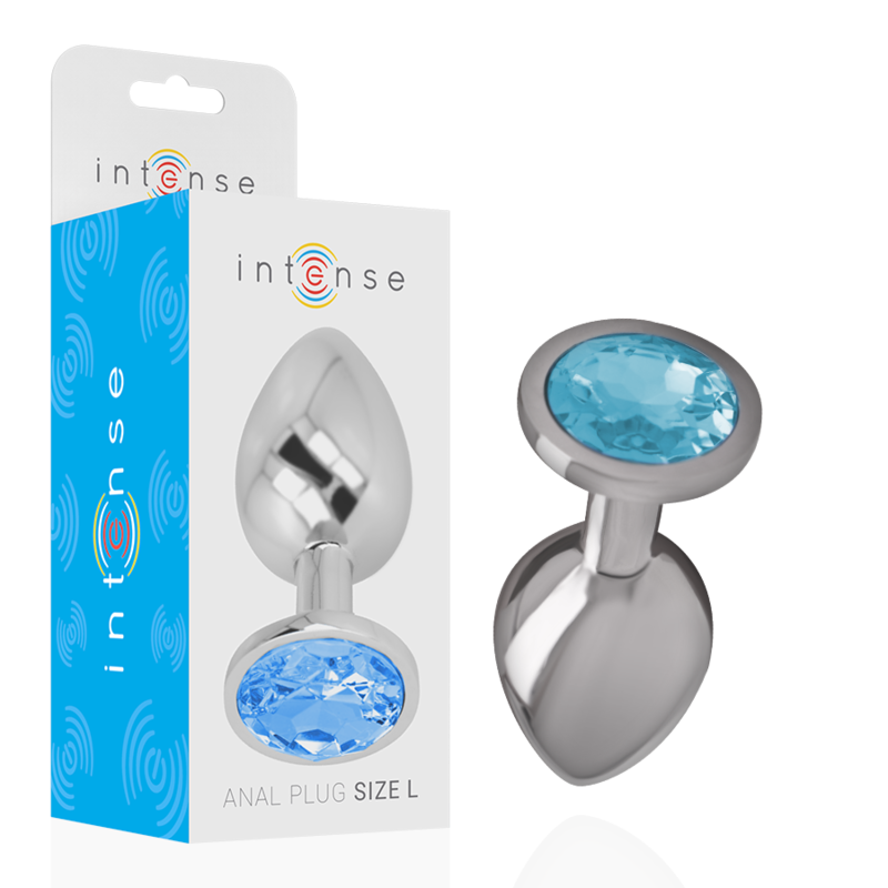 INTENSE - PLUG ANAL DE METAL ALUMINIO CON CRISTAL AZUL TALLA L