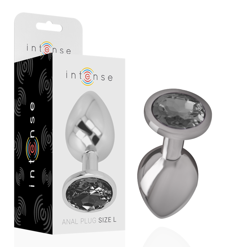 INTENSE - PLUG ANAL DE METAL ALUMINIO CON CRISTAL NEGRO TALLA L