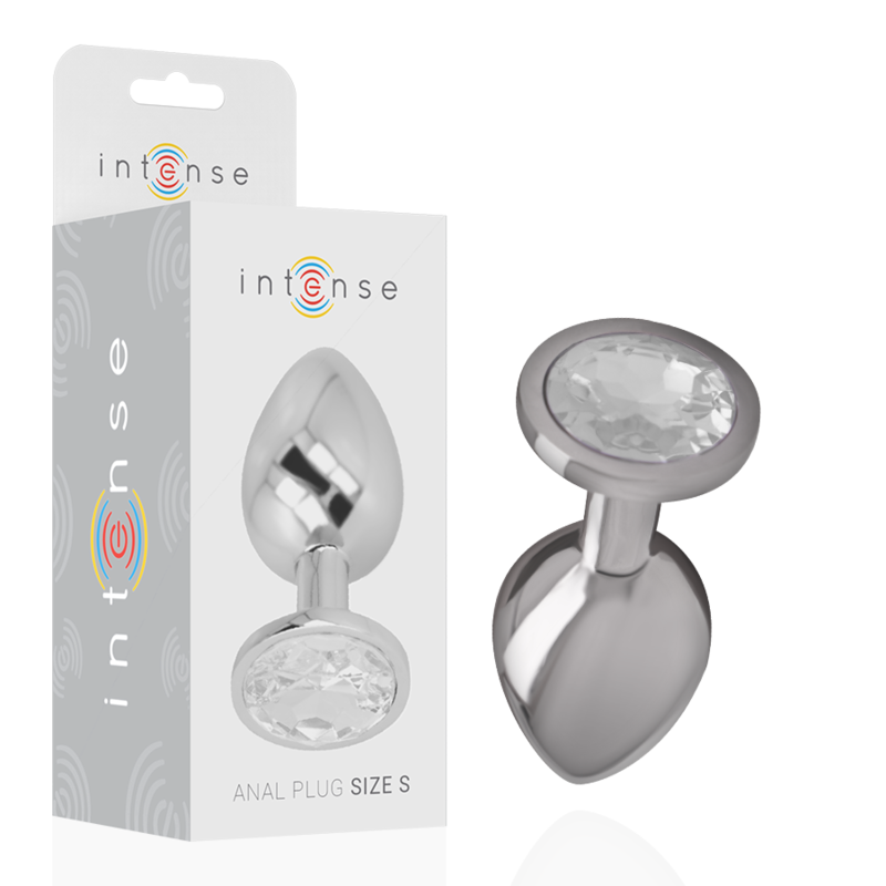 INTENSE - PLUG ANAL DE METAL ALUMINIO CON CRISTAL PLATEADO TALLA S