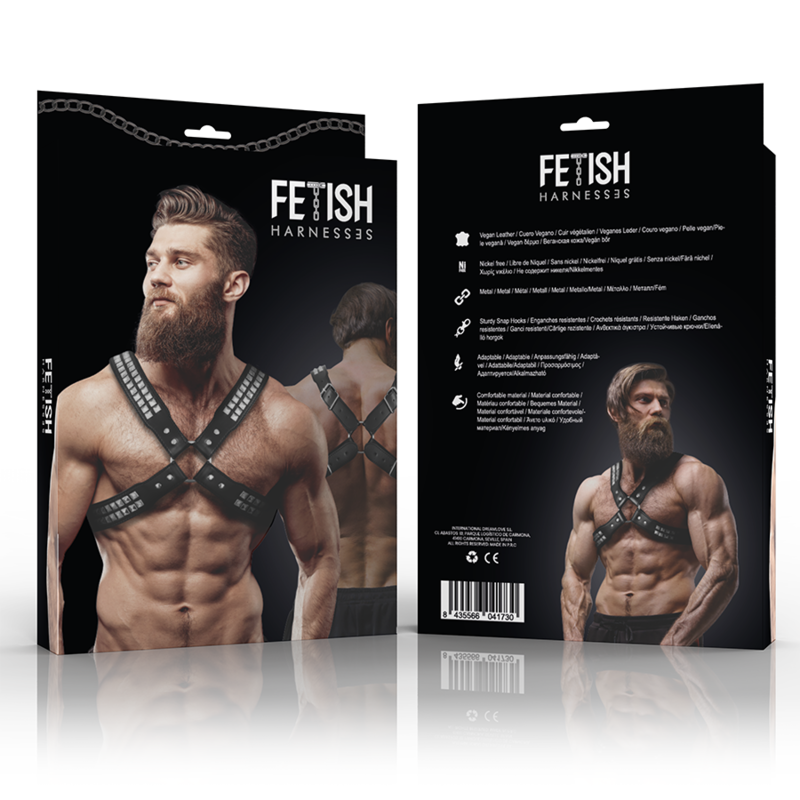 FETISH SUBMISSIVE ATTITUDE - MEN'S CROSS-CHEST ECO-LEATHER HARNESS WITH RIVETS