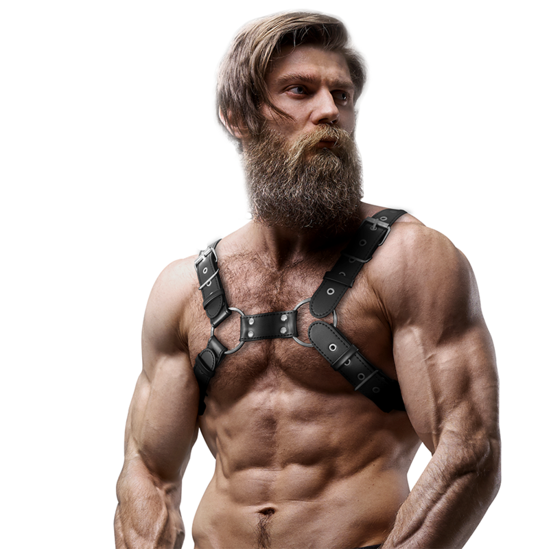 FETISH SUBMISSIVE ATTITUDE - ADJUSTABLE ECO LEATHER CHEST BULLDOG HARNESS FOR MEN