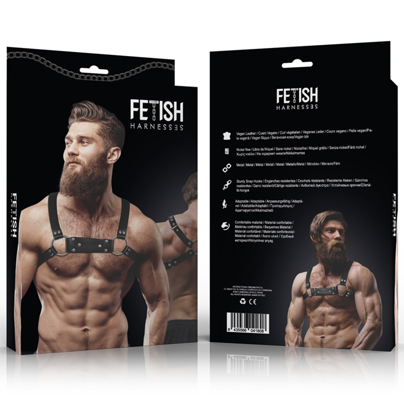 FETISH SUBMISSIVE ATTITUDE - MEN'S ECO LEATHER BULLDOG CHEST HARNESS SIZE M/L