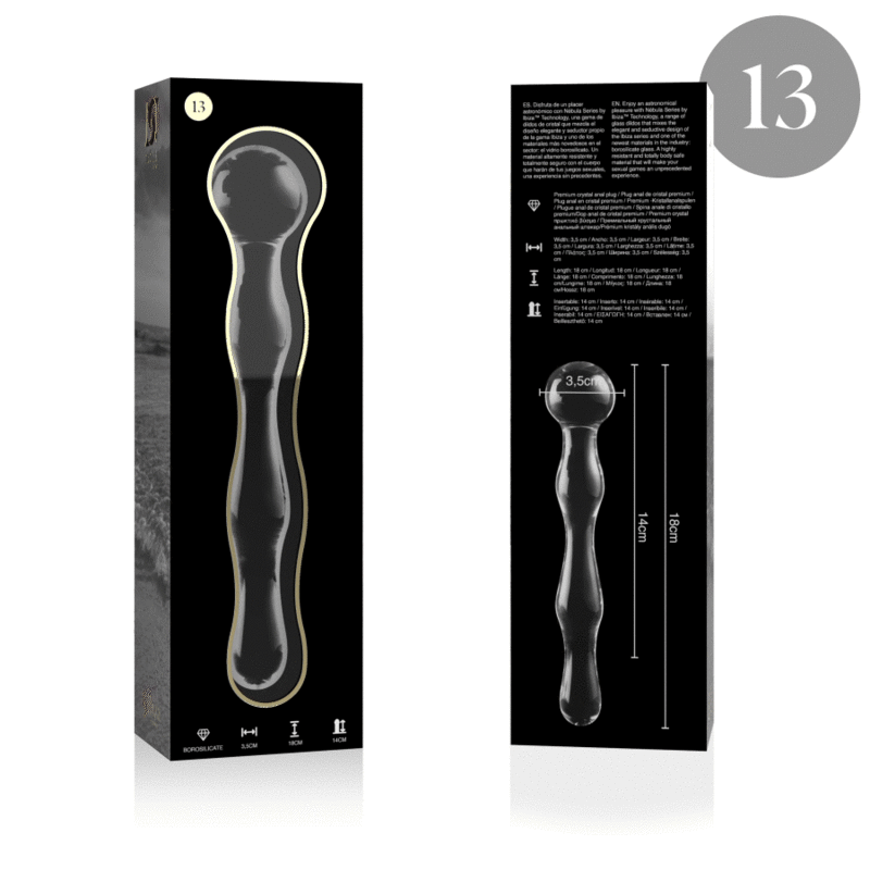 NEBULA SERIES BY IBIZA - MODEL 13 TRANSPARENT BOROSILICATE GLASS DILDO 18 CM -O- 3.5 CM