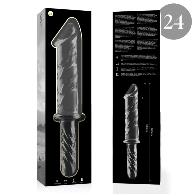 NEBULA SERIES BY IBIZA - MODEL 24 TRANSPARENT BOROSILICATE GLASS DILDO 28.5 CM -O- 5 CM
