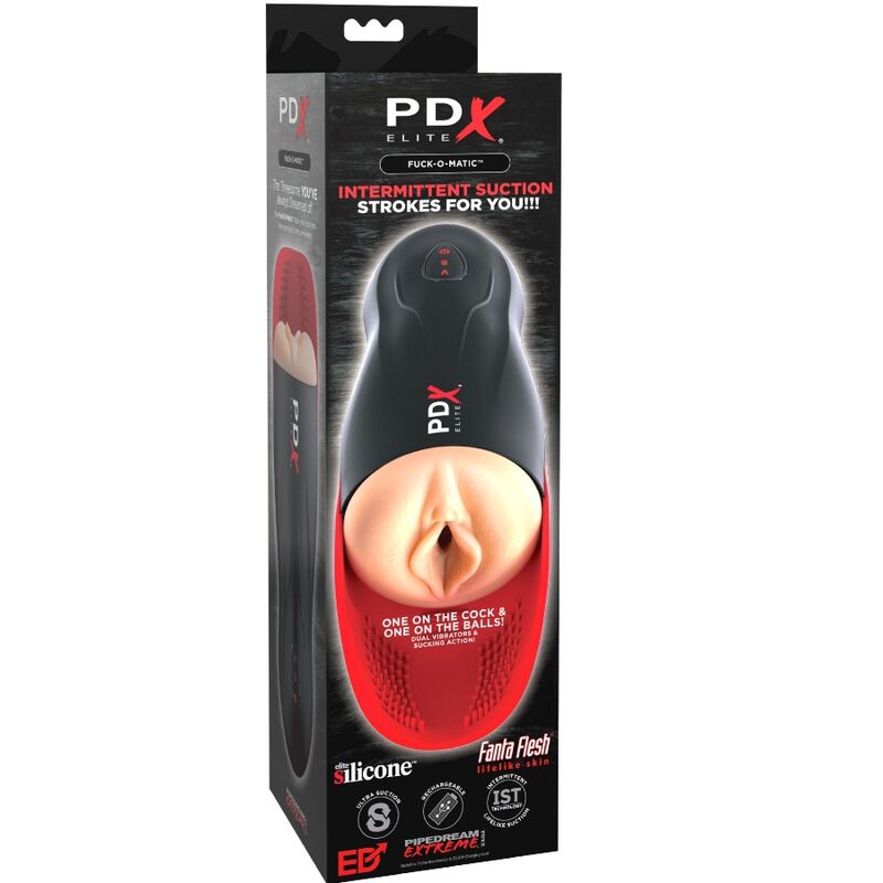PDX ELITE - STROKER FUCK-O-MATIC VIBRADOR DE PENE Y TESTICULOS CON DOBLE VAGINA