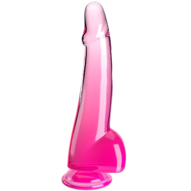 KING COCK - DILDO TRANSPARENTE CON TESTICULOS 19 CM ROSA