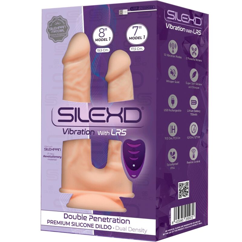 SILEXD - MODEL 1 PREMIUM REALISTIC PENIS DOUBLE PENETRATION VIBRATOR SILEXPAN REMOTE CONTROL SILICONE 17.5 / 19.5 CM