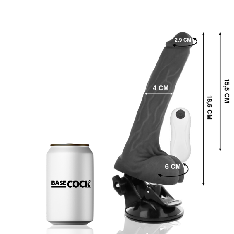 BASECOCK - BLACK REMOTE CONTROL ARTICULABLE VIBRATOR 18.5 CM -O- 4 CM