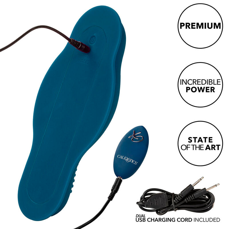 CALEXOTICS - MASAJEADOR DE MONTURA CON MOTOR DUAL Y CONTROL REMOTO AZUL