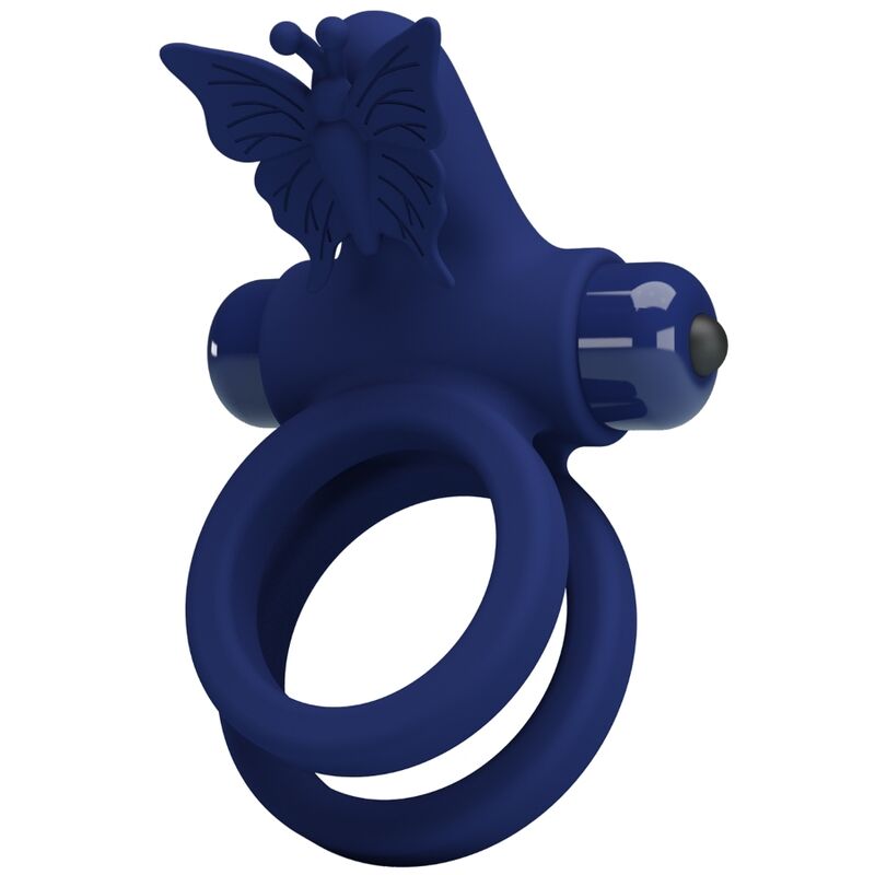PRETTY LOVE - JAMELE DOUBLE RING WITH VIBRATION STIMULATOR AND BLUE BUTTERFLY