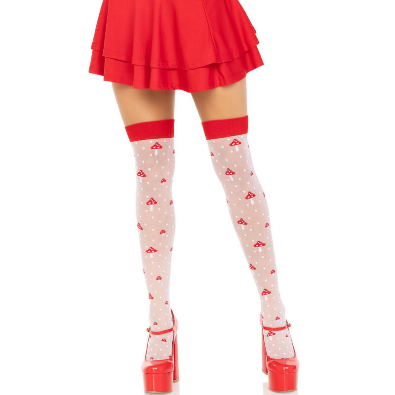 LEG AVENUE - CALCETINES HASTA EL MUSLO CON FORMA DE HONGO ROJO/BLANCO