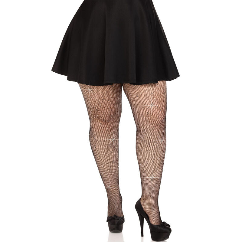 LEG AVENUE - CALCETINES DE MALLA DE CRISTAL NEGROS DE TALLA GRANDE