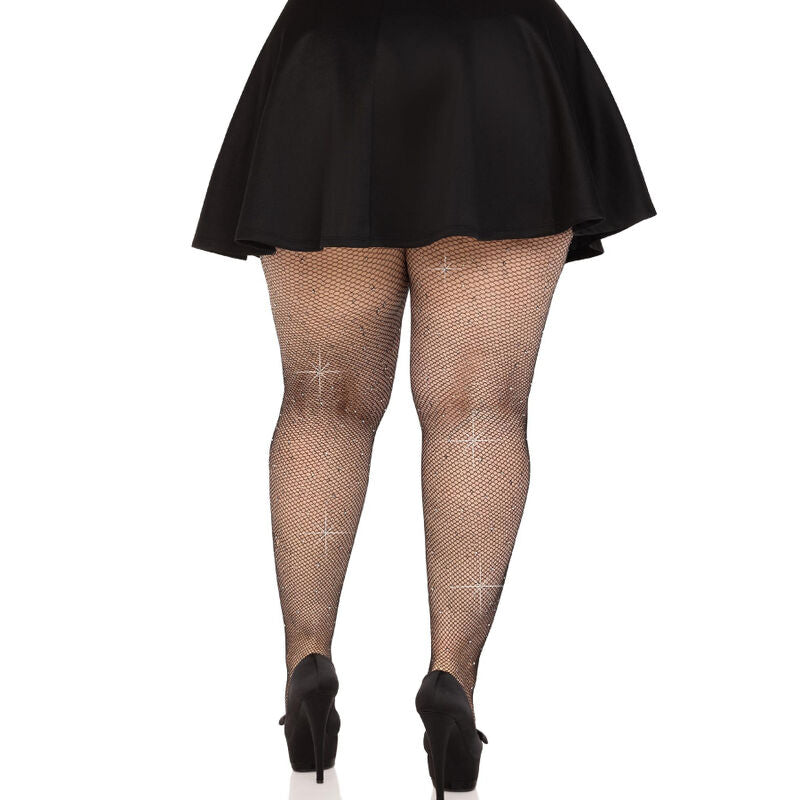 LEG AVENUE - CALCETINES DE MALLA DE CRISTAL NEGROS DE TALLA GRANDE