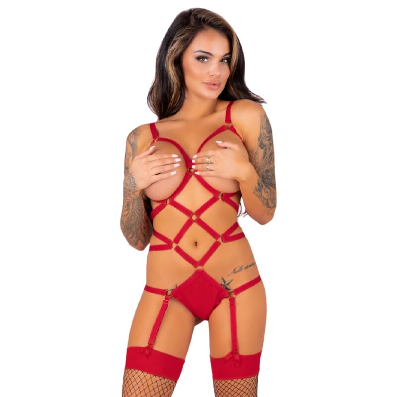 LIVCO CORSETTI FASHION - THIARA LC 20213 BODY SET + RED SOCKS S/M