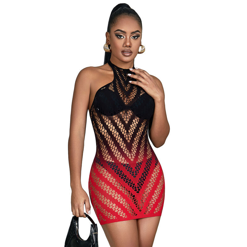 SUBBLIME - 952242 RED AND BLACK DEGRADED ELASTIC NET DRESS ONE SIZE