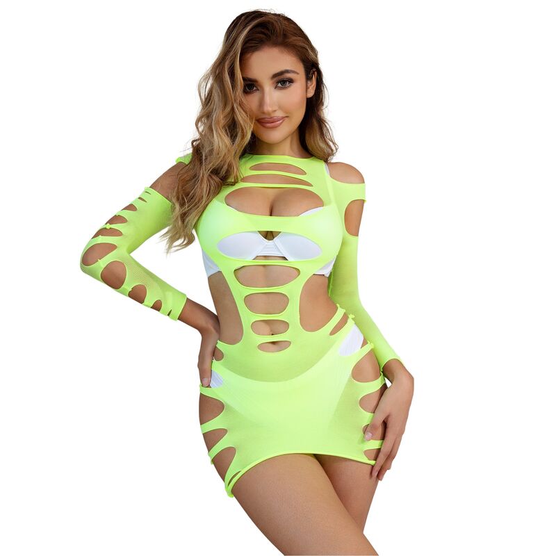 SUBBLIME - 952280 GREEN LONG SLEEVE DRESS WITH ELASTIC NET ONE SIZE
