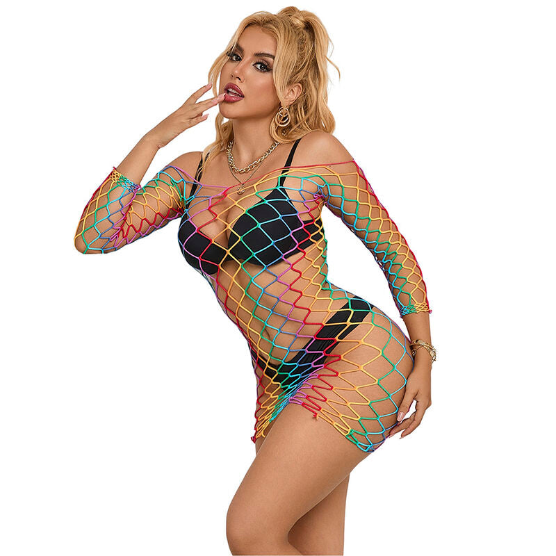 SUBBLIME - 952426 VESTIDO DE RED DE MANGA LARGA ARCOÍRIS TALLA ÚNICA