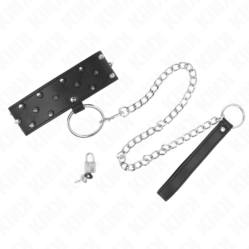 KINK - 65 CM NECKLACE WITH LEASH WITH SILVER NAILS MODEL 5 ADJUSTABLE 36-43 CM X 5 CM