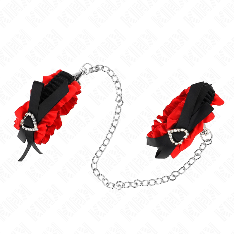 KINK - LACE ELASTIC CUFF HOLDERS ADJUSTABLE RED HEART DETAILS 22-35 CM