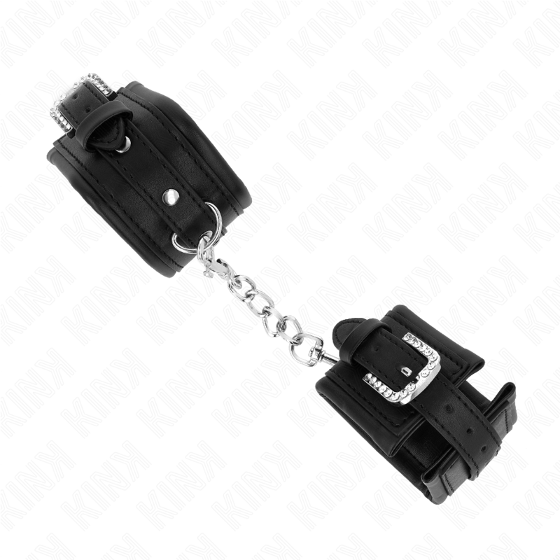 KINK - ADJUSTABLE BLACK RHINESTONE BUCKLE WRIST RESTRAINTS 25-32CM X 5.5CM