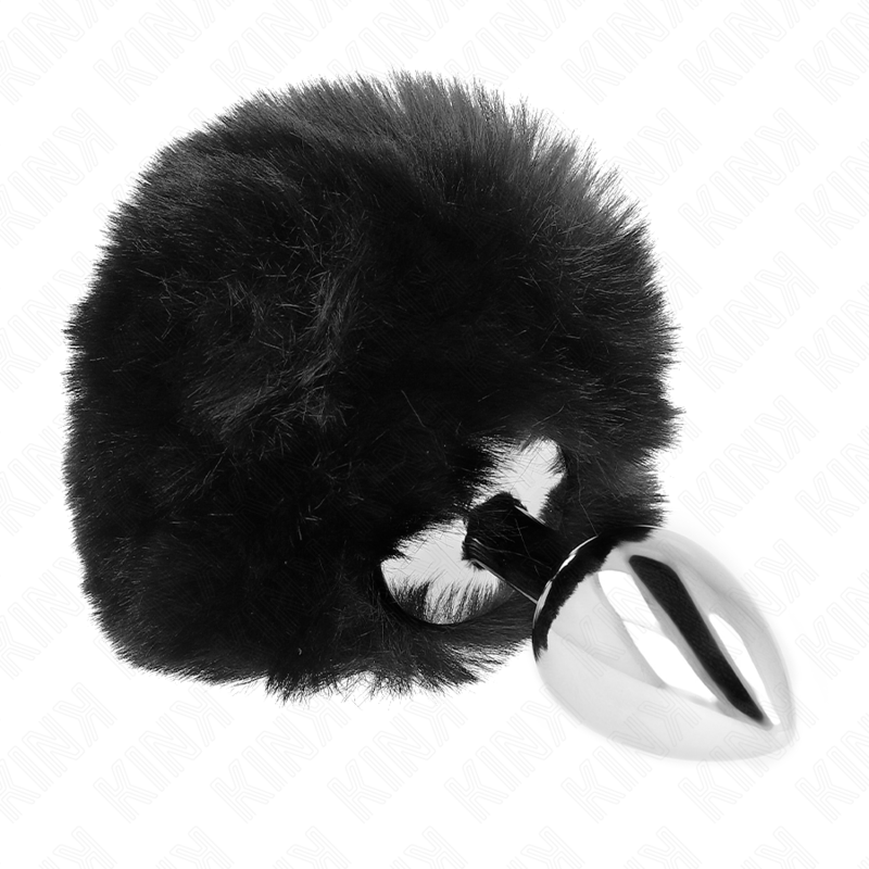 KINK - STAINLESS STEEL PLUG 7 x 3 CM WITH BLACK RABBIT TAIL FAUX FUR 8 CM