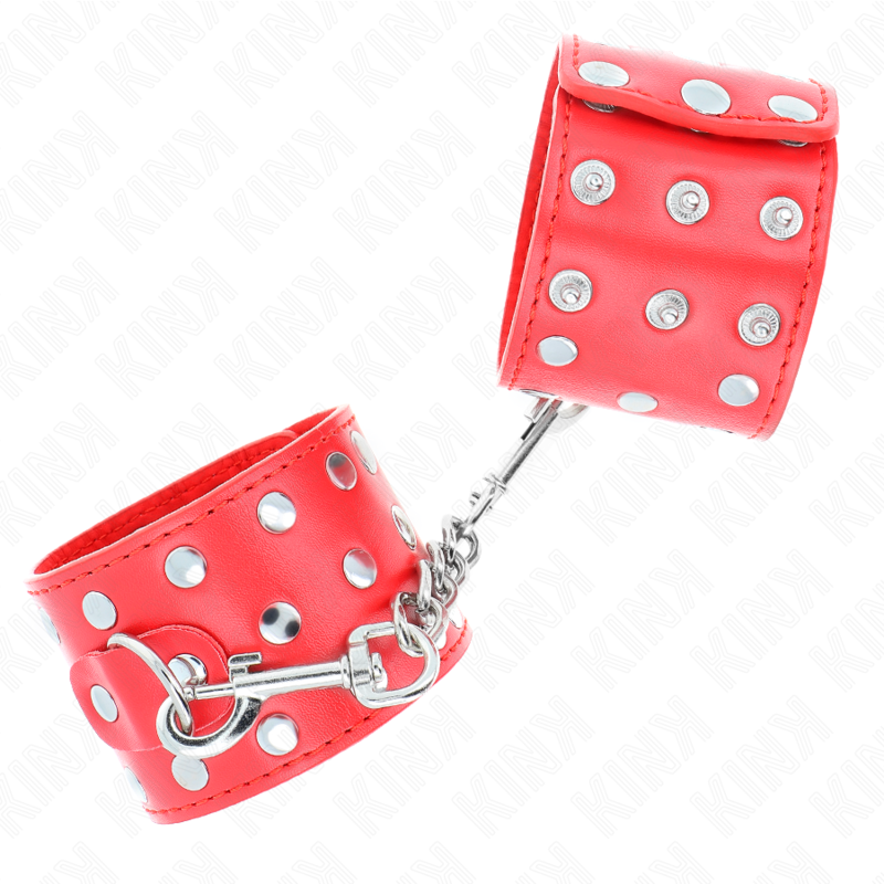 KINK - RED ADJUSTABLE SNAP FASTEN WRIST RESTRAINTS FULL OF RIVETS 19-24 CM X 5.5 CM