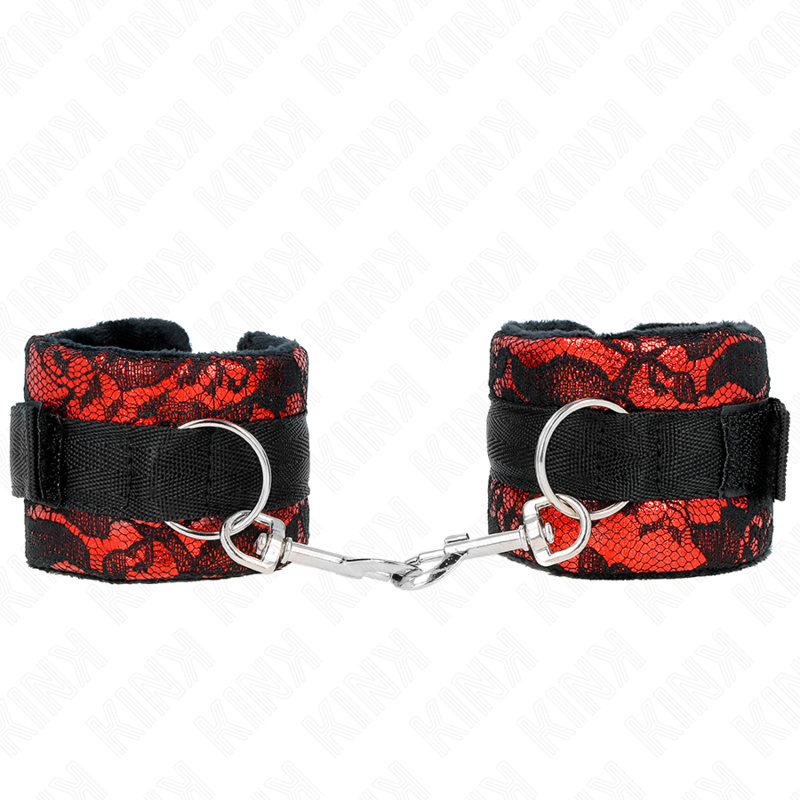 KINK - SHORT VELVET LACE CUFFS & RED/BLACK NYLON BIND 23 X 6.5 CM