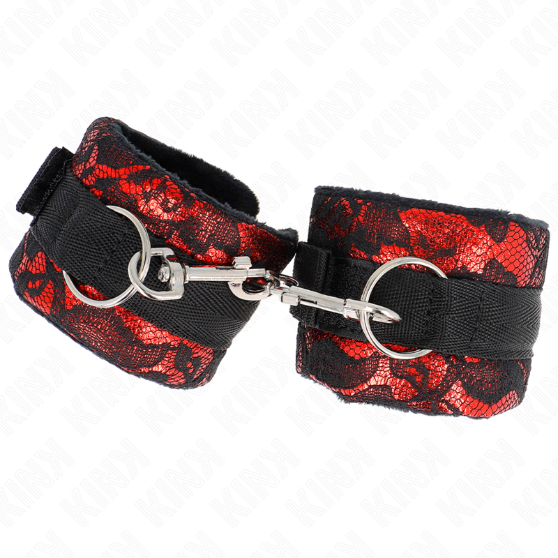 KINK - SHORT VELVET LACE CUFFS & RED/BLACK NYLON BIND 23 X 6.5 CM