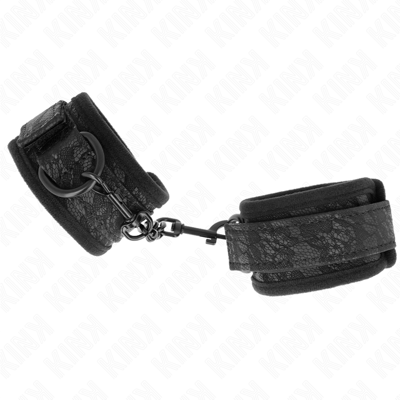 KINK - ADJUSTABLE NEOPRENE DARK LACE COVERED CUFFS BLACK 20-29 CM X 5 CM