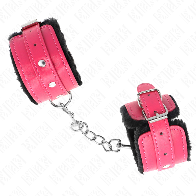 KINK - PREMIUM BLACK LEATHER LINING WRIST WITH ADJUSTABLE RASPBERRY ROSE BELT 17-29 CM X 6 CM