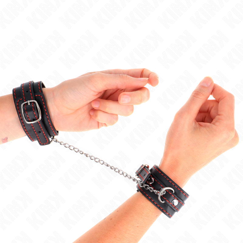 KINK - SMALL BLACK CUFFS WITH RED LINING ADJUSTABLE 14-24 CM X 3.5 CM