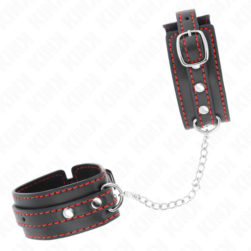 KINK - SMALL BLACK CUFFS WITH RED LINING ADJUSTABLE 14-24 CM X 3.5 CM