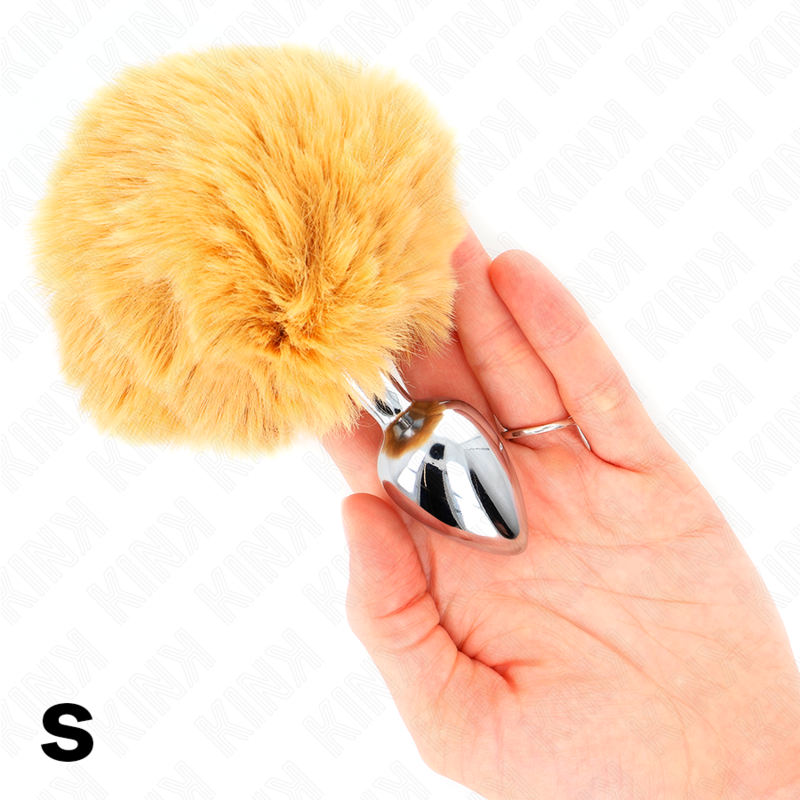 KINK - STAINLESS STEEL PLUG 7 x 3 CM WITH BEIGE RABBIT TAIL SKIN 8 CM