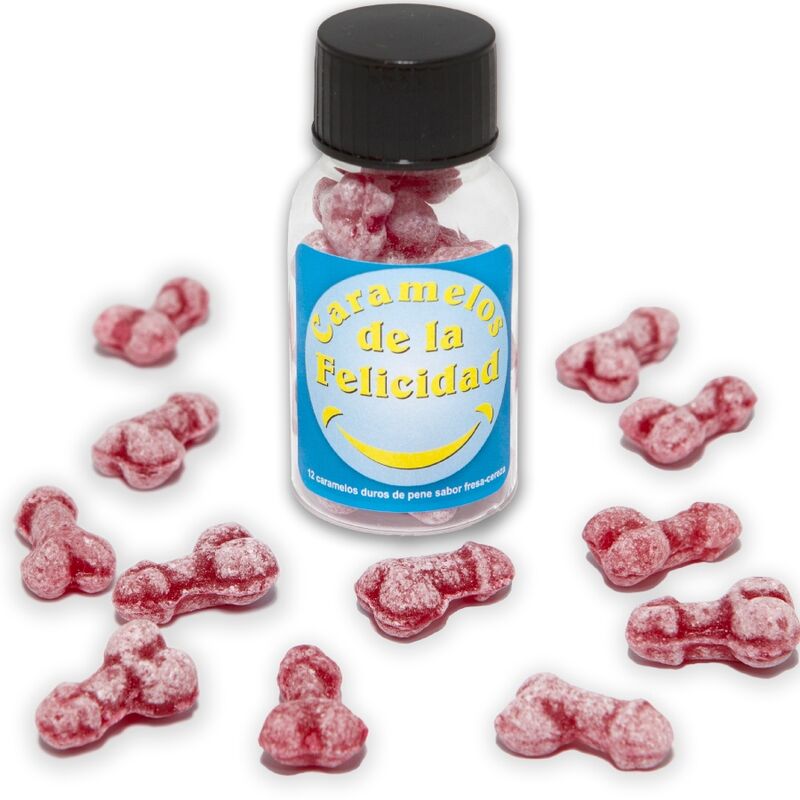 SPICY DIABLO - POT WITH 12 STRAWBERRY/CHERRY CANDIES IN THE SHAPE OF A HAPPY PENIS