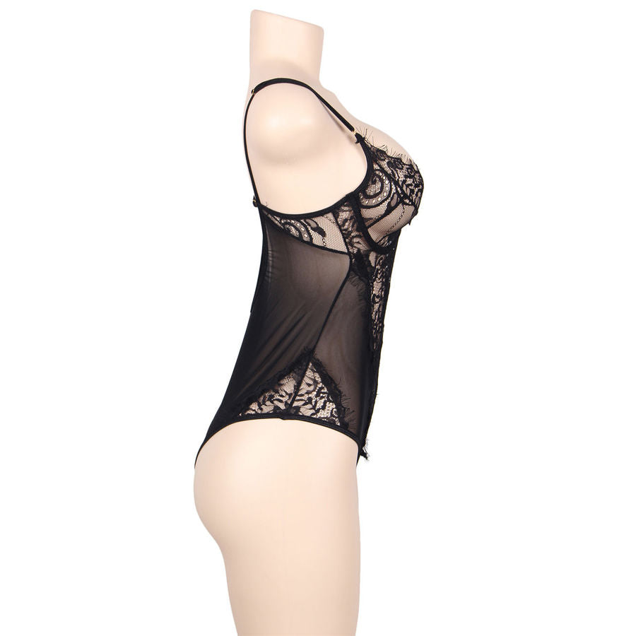 SUBBLIME - TEDDY QUEEN PLUS CON ENCAJE FLORAL Y FLECOS NEGROS