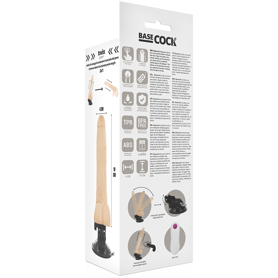 BASECOCK - REALISTIC NATURAL REMOTE CONTROL VIBRATOR 19 CM -O- 4 CM
