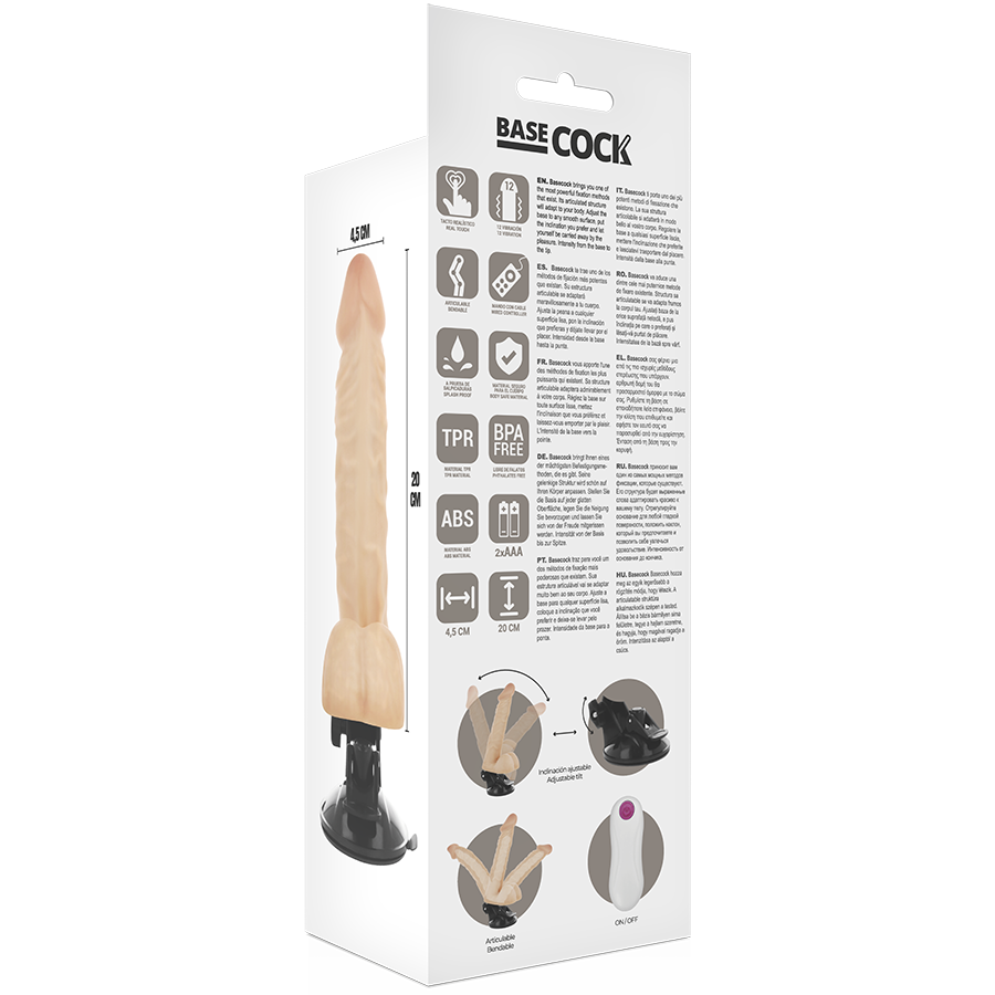 BASECOCK - ARTICULABLE VIBRATOR WITH REMOTE CONTROL NATURAL 20 CM -O- 4.5 CM
