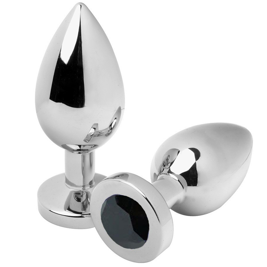 PLUG ANAL DIAMANTE NEGRO DURO DE METAL MEDIANO 7,62CM