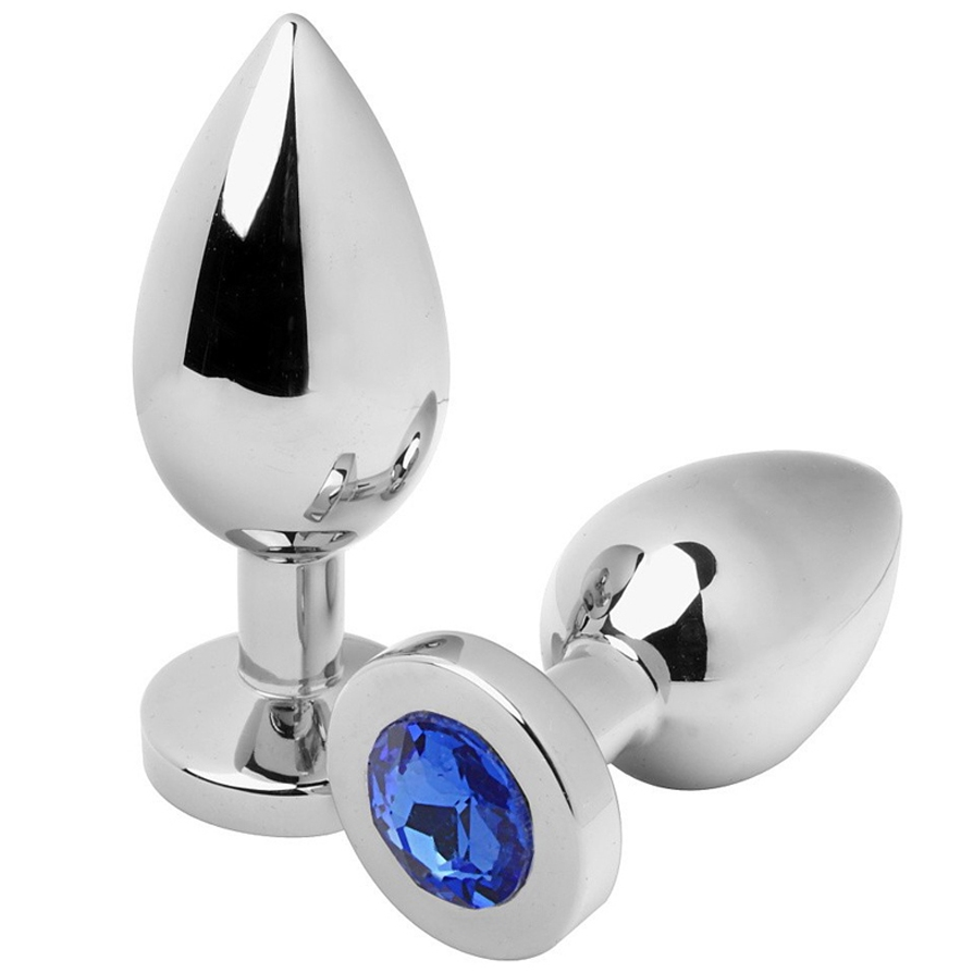 PLUG ANAL DIAMANTE AZUL DURO DE METAL MEDIANO 7,62CM