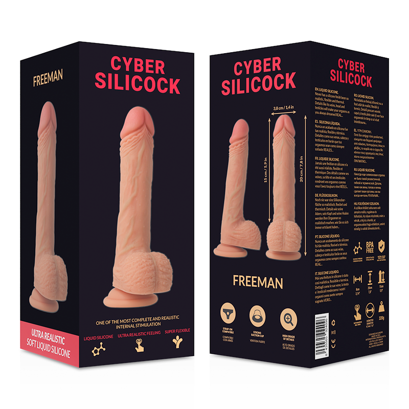 CYBER SILICOCK - SILICONA LIQUIDA SUAVE ULTRA REALISTA FREEMAN 20 CM -O- 3,8 CM