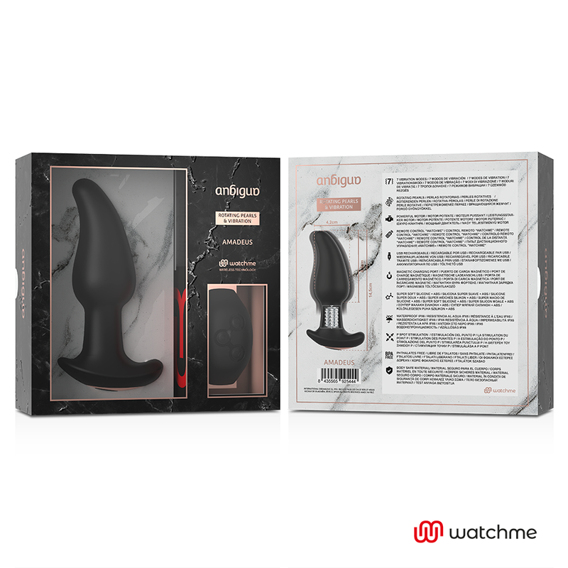 ANBIGUO - WATCHME VIBRADOR PLUG ANAL DE CONTROL REMOTO CON ROTACIÓN DE PERLA AMADEUS