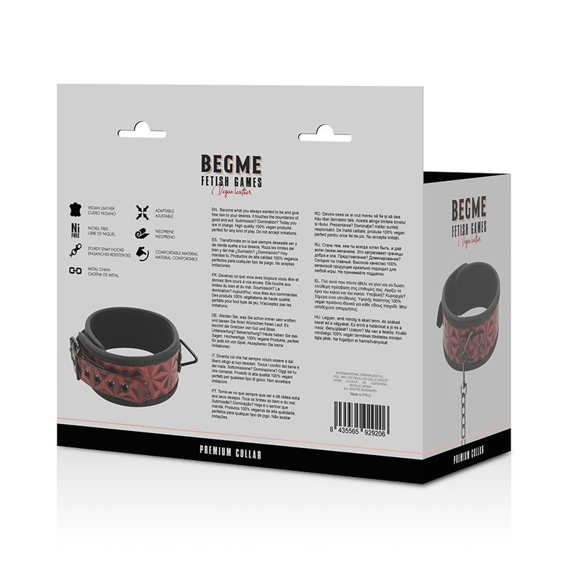 BEGME - COLLAR DE CUERO VEGANO EDICIÓN ROJA PREMIUM CON FORRO DE NEOPRENO