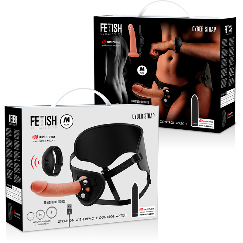 FETICHE SUMISO CYBER STRAP - ARNÉS CON DILDO Y BALA CONTROL REMOTO TECNOLOGÍA WATCHME M