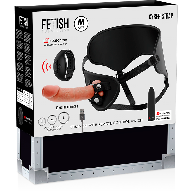 FETICHE SUMISO CYBER STRAP - ARNÉS CON DILDO Y BALA CONTROL REMOTO TECNOLOGÍA WATCHME M