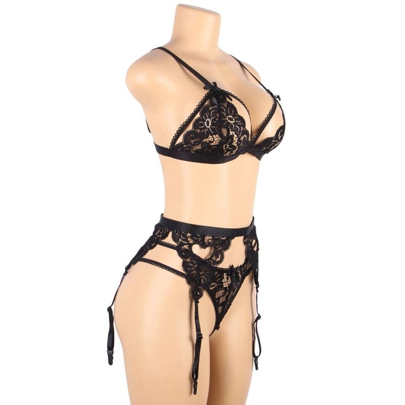 SUBBLIME - THREE PIECE SET BRA + GARTER BELT + PANTIES S/M