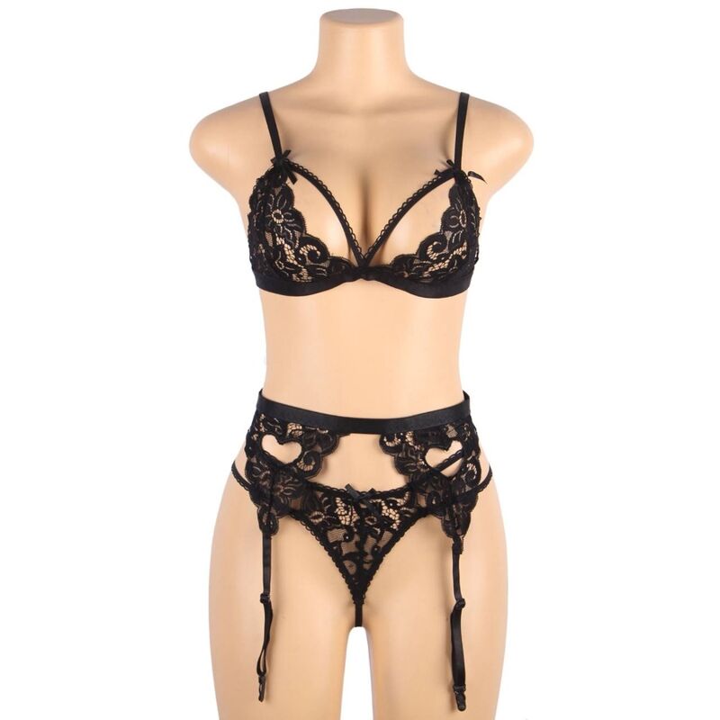 SUBBLIME - THREE PIECE SET BRA + GARTER BELT + PANTIES S/M