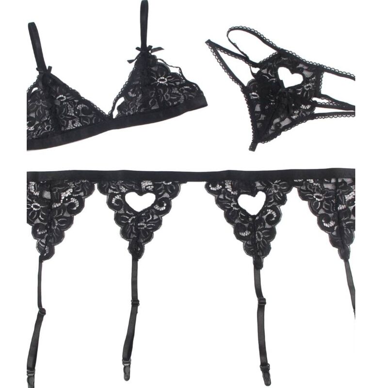 SUBBLIME - THREE PIECE SET BRA + GARTER BELT + PANTIES S/M